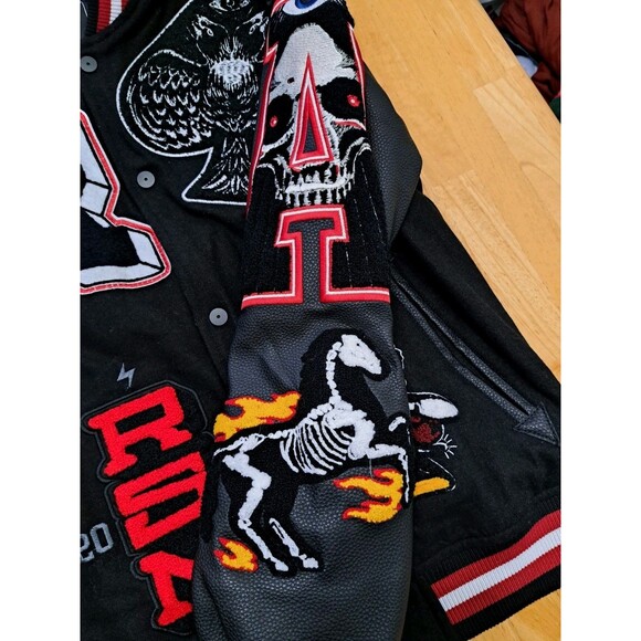 REASON Sport Varsity Letter Bomber Jacket Men's Sz Small Black Wool Blend Lined - Picture 4 of 13